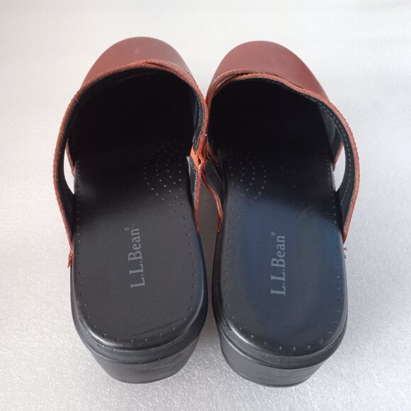 LL Bean Women's Brown Leather Clogs Classic Retro-inspired Chunky Size 8.5 - Picture 3 of 7